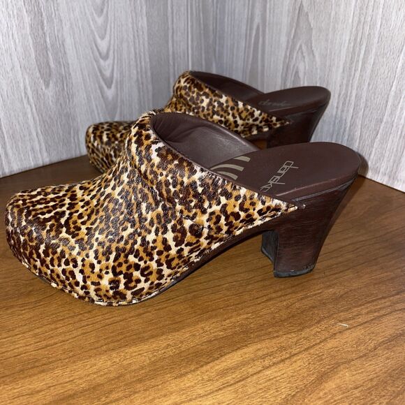 DANSKO Rae Leopard Print Calf Hair Open Back Clogs Heel Made in Brazil Sz 36 - Picture 1 of 12
